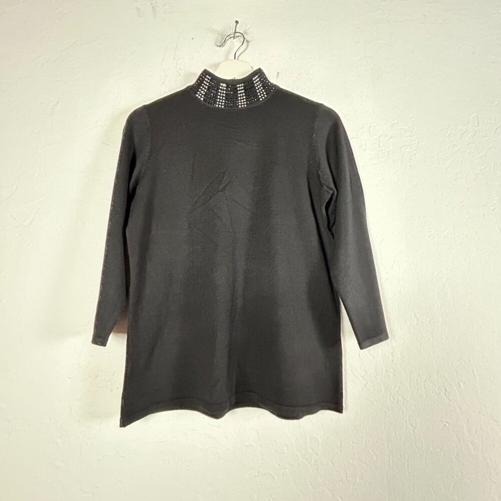 Carmen By Carmen Marc Valvo Womens Black Rhinestone Collar Sweater Top Medium